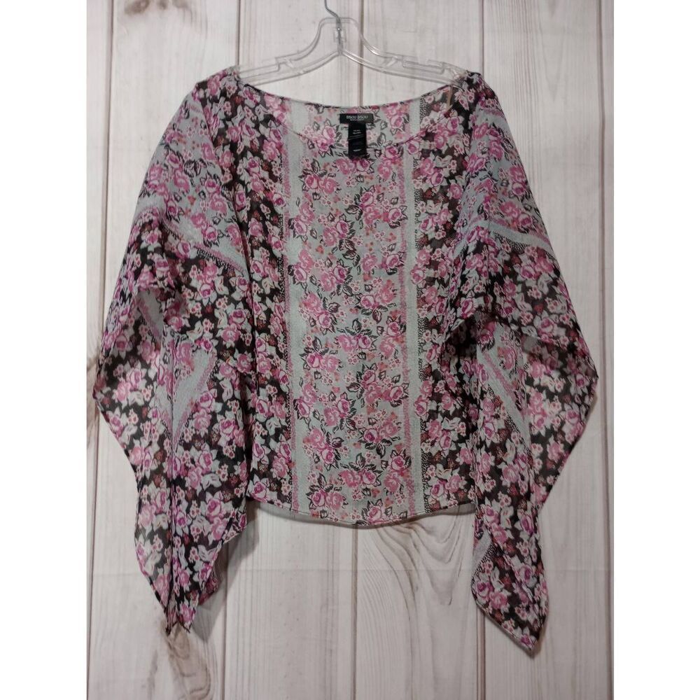 Bisou Bisou Shirt Ladies Extra Large Pink Floral Semi Sheer